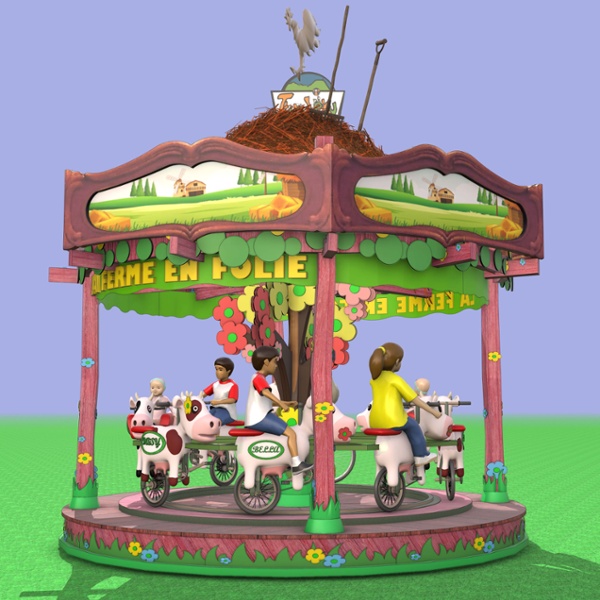 Carrousel &agrave; propulsion m&eacute;canique sur le th&egrave;me de la ferme